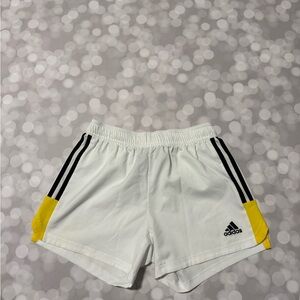 Adidas Women's White Shorts with Yellow Accents
